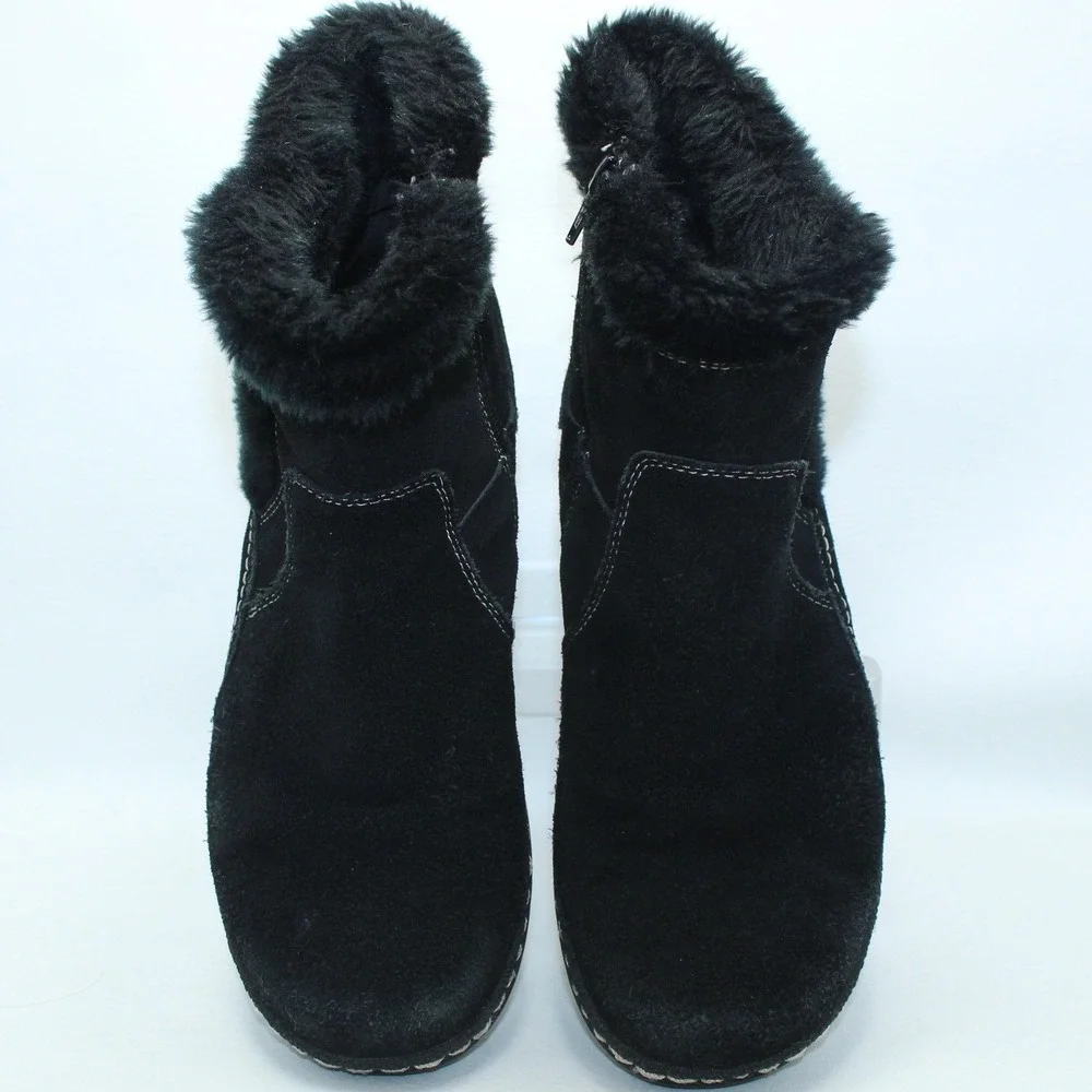 Bass Nadia‎ Black Suede Faux Fur Trim Ankle Boots Womens 9.5 M 5022-001 Zip Up